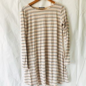 Oeuvre Long Sleeve Mini Stripe Scoop Neck Dress